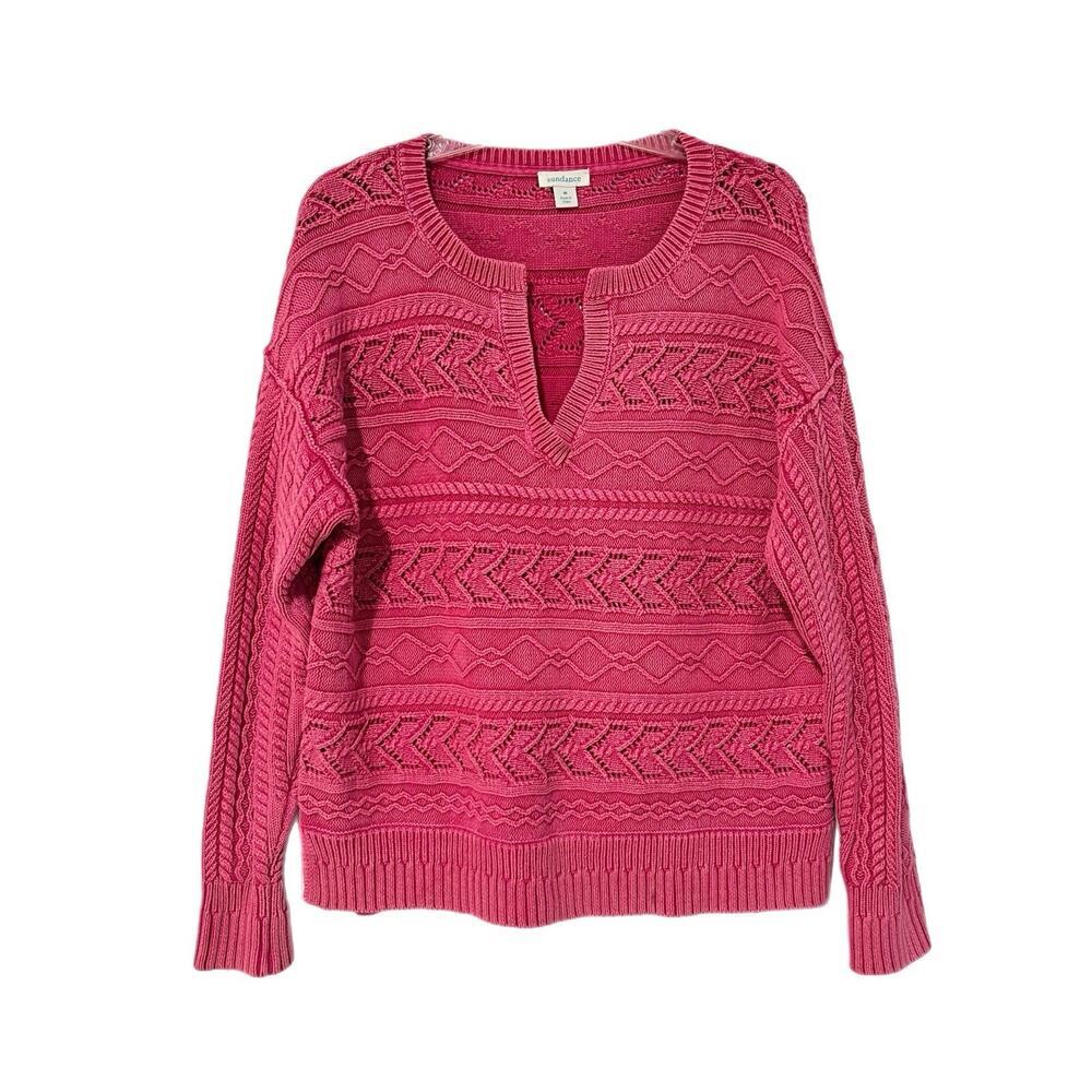 Sundance Women's Pink Sun Washed Easy Rita Cable Knit Sweater Sz M Casual Boho